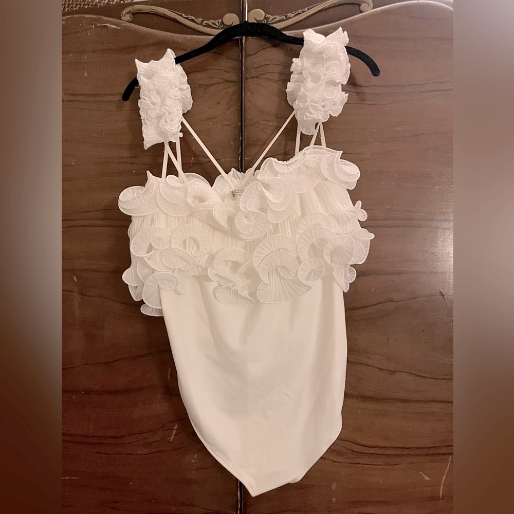 Frilly White Ruffled Bodysuit